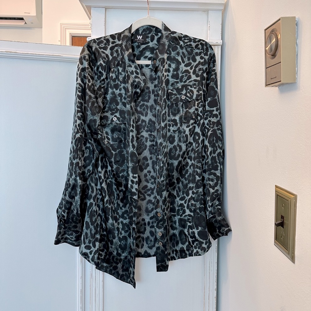 W by Worth. 100% silk animal print top.